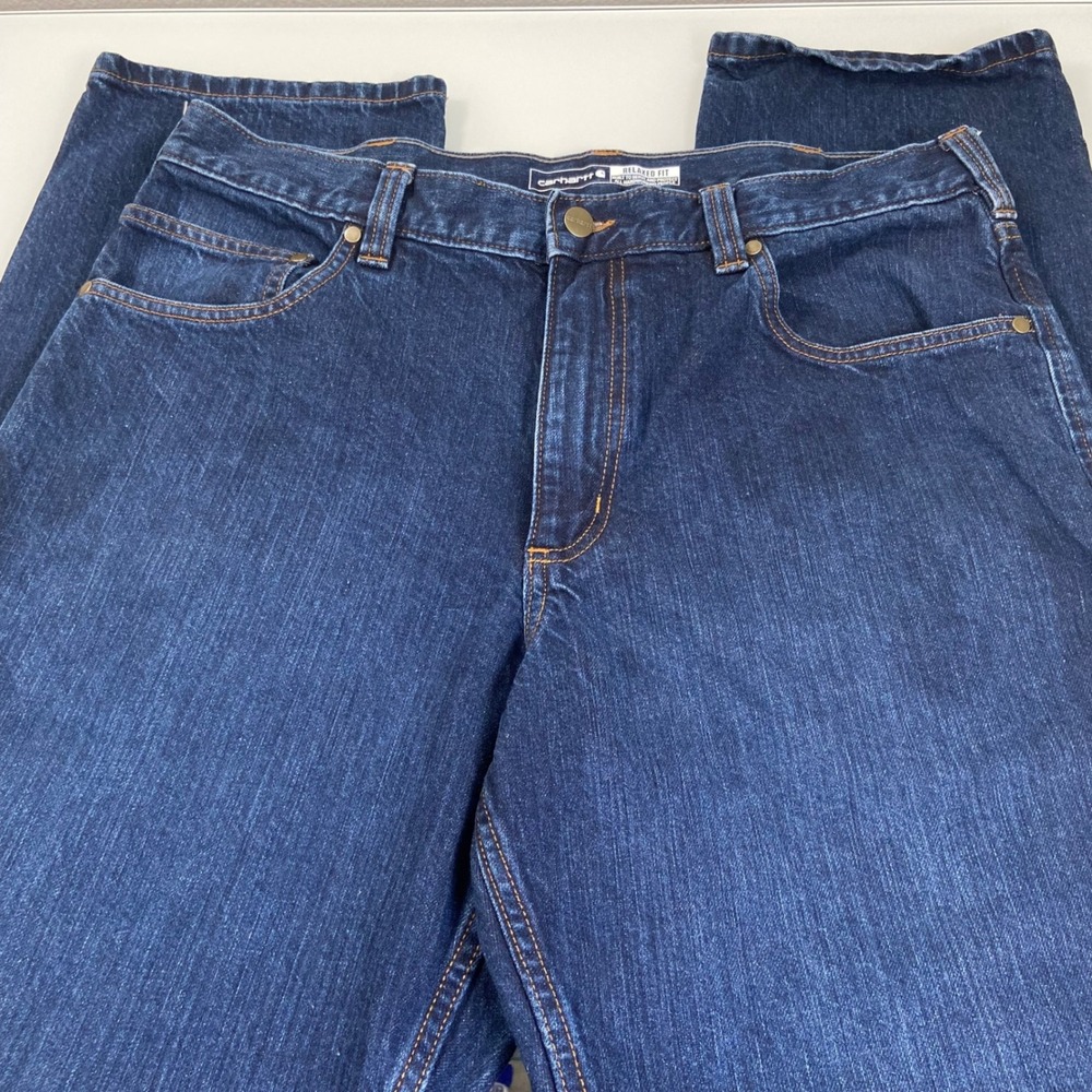 Carhartt Mens 34X34 (Tag36x34) Blue Relaxed Fit Jeans Straight Leg Denim Outdoor